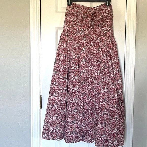 J.CREW•Liberty red floral cherry garbo tie front strapless cotton dress 8 EUC - Picture 6 of 8